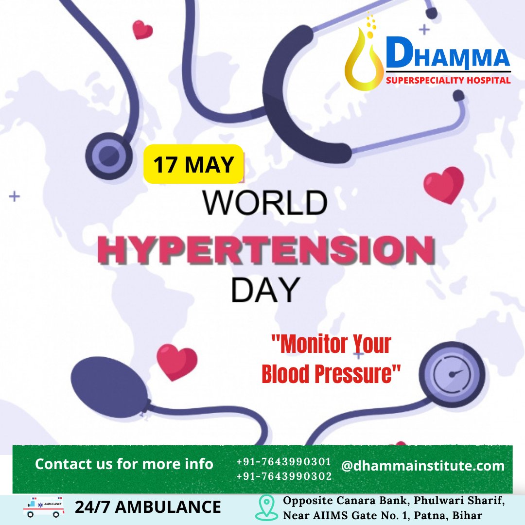 dhammahospital's tweet photo. A healthy heart is crucial to a healthy body. Let us take this opportunity to urge everyone to monitor their blood pressure on World Hypertension Day.For appointment please contact @ +91-7643990301,7643990302 or Visit: https://t.co/m3sucklLMo
#hospital #medical #covid #medicine https://t.co/ehHhAkwee4