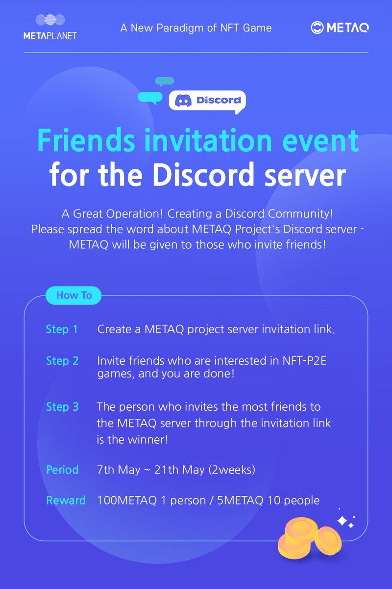 Rianne_Crypto's tweet photo. Invite your friends in MetaQ's Project Discord Server and get a chance to win 100METAQ! (More details below 😉👇)

Haven't registered yet? 👉 https://t.co/nNlwwTZk34

Everyone is welcome to join the community! Spread the word 📢
#NFTCommunity #NFTGame #Cryptos #P2E #Giveaway #NFT https://t.co/9g1Ax6kYbw