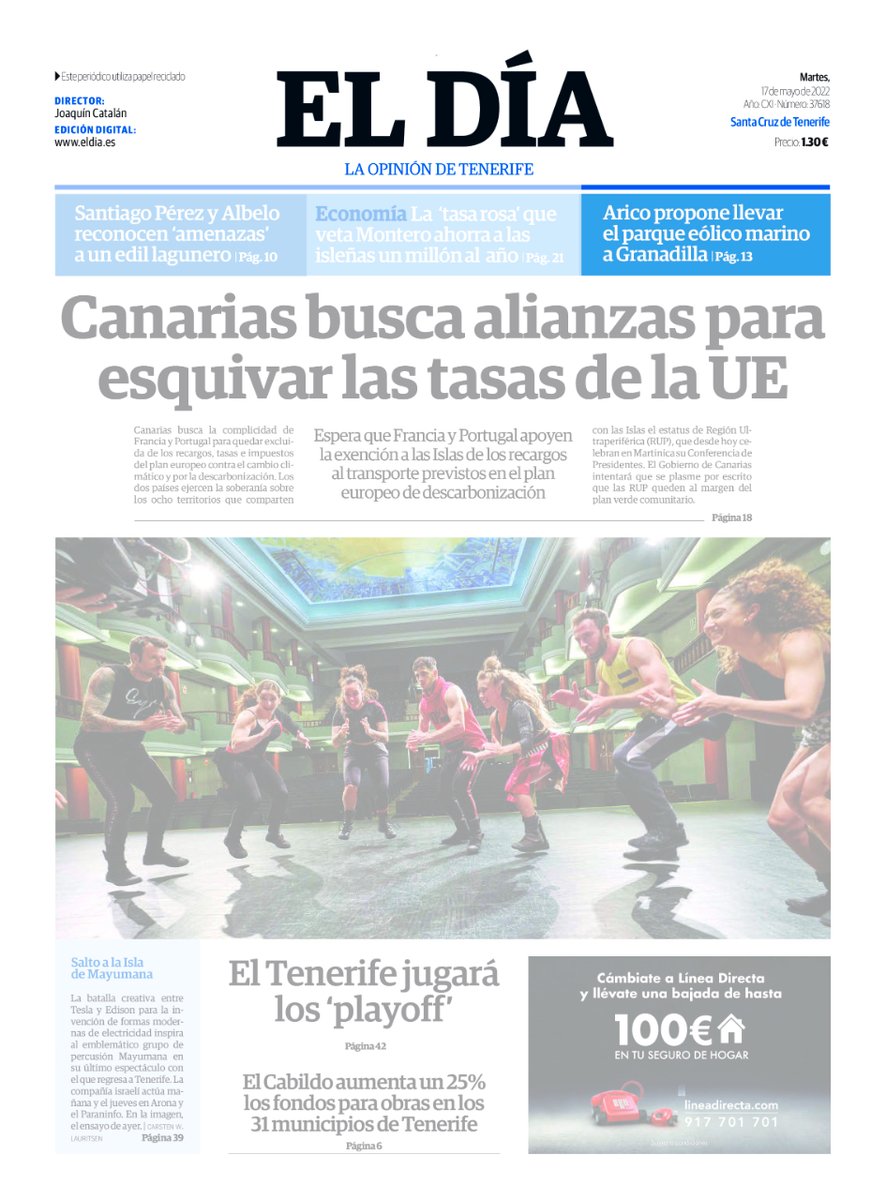 AytoArico's tweet photo. Arico en prensa 🗞️ 

𝗘𝗹 𝗗𝗶́𝗮

👉 "Arico propone llevar el parque eólico marino a Granadilla".
👉 "El gobierno ariquero propone desplazar el parque eólico marino hacia el puerto". https://t.co/bg3G4FUEbp