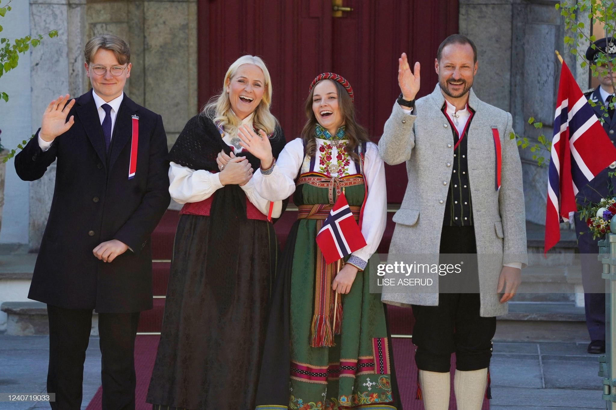 Crown Prince Haakon, Crown Princess Mete Marit of Norway with son Prince  Sverre Magnus and daughter Princess Ingrid Alexandra attend the women's  handball Final match for gold medal, Norway vs Montenegro at