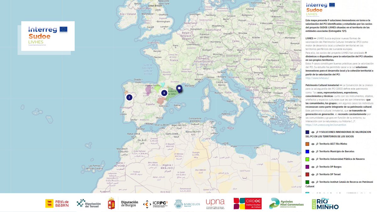 Livhes_Sudoe's tweet photo. 🇪🇸
💡 Ya son 9 las soluciones innovadoras en torno a la valorización del PCI que han identificado y estudiado los socios del #ProyectoLIVHES.
🗺️ Puedes consultarlas en este mapa: https://t.co/XUKuvvTA4W https://t.co/1JVbTAe41j