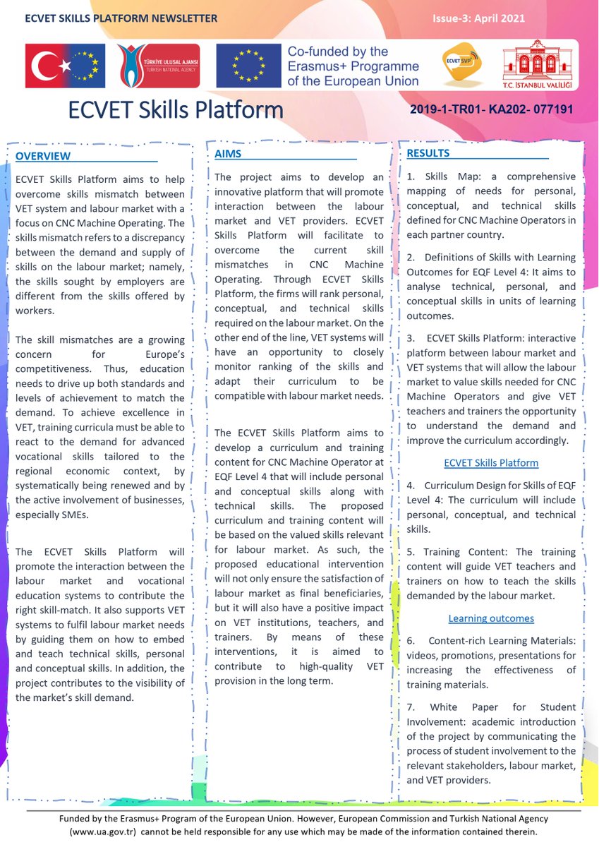 EcvetSkills's tweet image. 3rd Newsletter!
According to the comments and the answers given to the survey, it seems that the prepared skill map and learning outcomes are in line with the current situation of schools and expectations of sector. 
@ulusalajans 
@EUErasmusPlus 
#VET #CNC #education