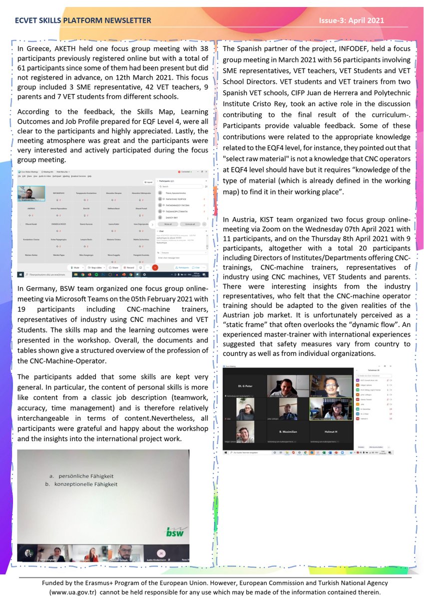 EcvetSkills's tweet image. 3rd Newsletter!
According to the comments and the answers given to the survey, it seems that the prepared skill map and learning outcomes are in line with the current situation of schools and expectations of sector. 
@ulusalajans 
@EUErasmusPlus 
#VET #CNC #education