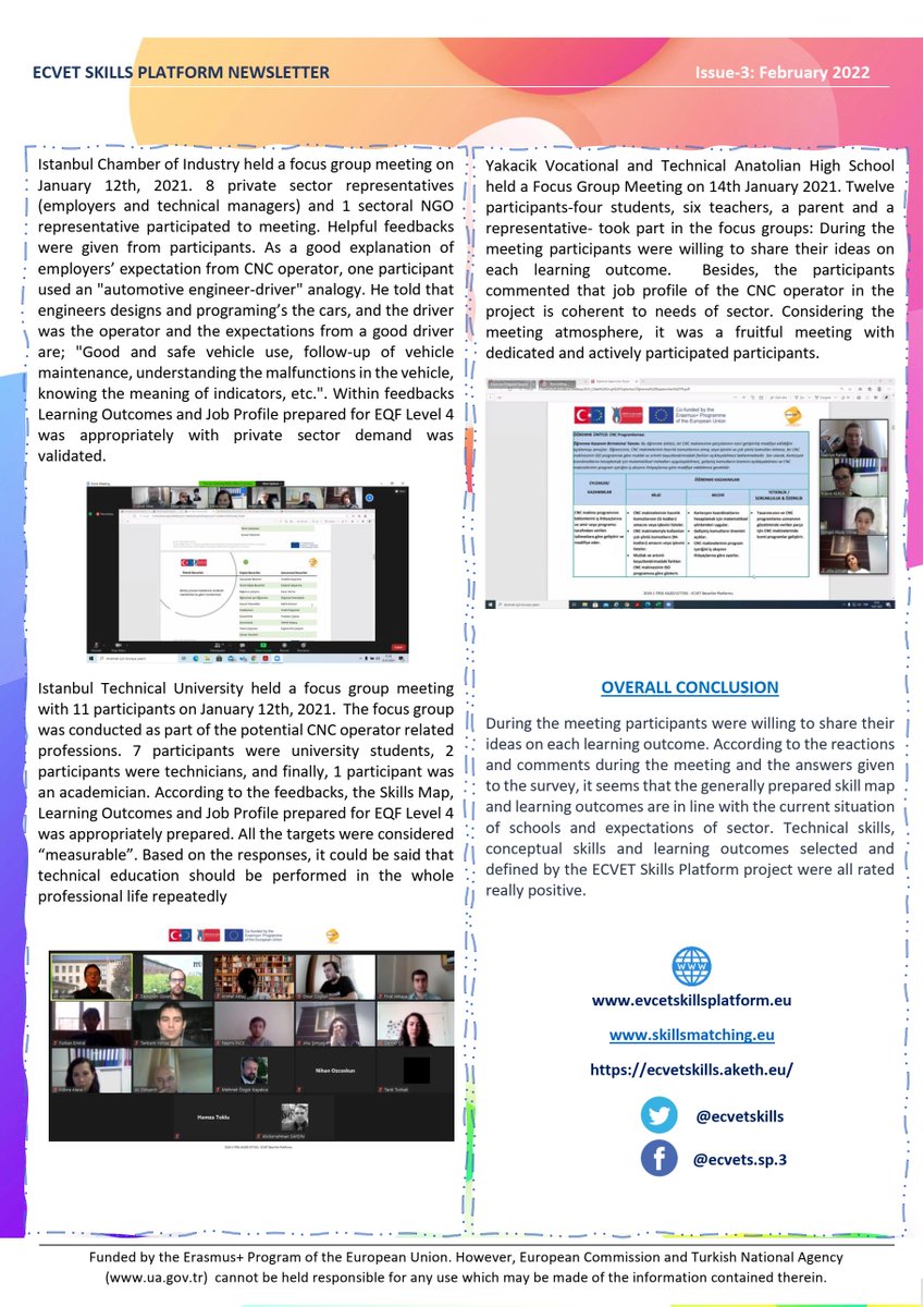 EcvetSkills's tweet image. 3rd Newsletter!
According to the comments and the answers given to the survey, it seems that the prepared skill map and learning outcomes are in line with the current situation of schools and expectations of sector. 
@ulusalajans 
@EUErasmusPlus 
#VET #CNC #education