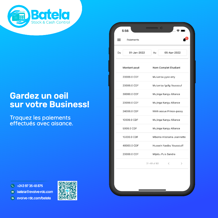Batelabox's tweet photo. Reprenez le contrôle de votre #Business !!!

Faites le suivis et gardez un oeil sur la situation de paiement de vos clients en temps réel.

#POS #finance #tracking #management #fintech #batela #evolve #RDC #school #university #ecole #université https://t.co/8VCk7HUucH