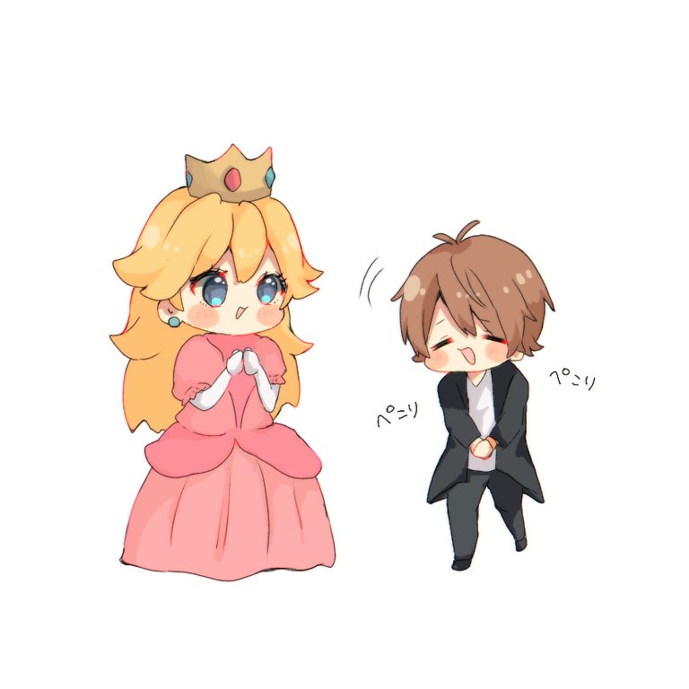 princess peach 1girl pink dress 1boy dress blonde hair crown blue eyes  illustration images