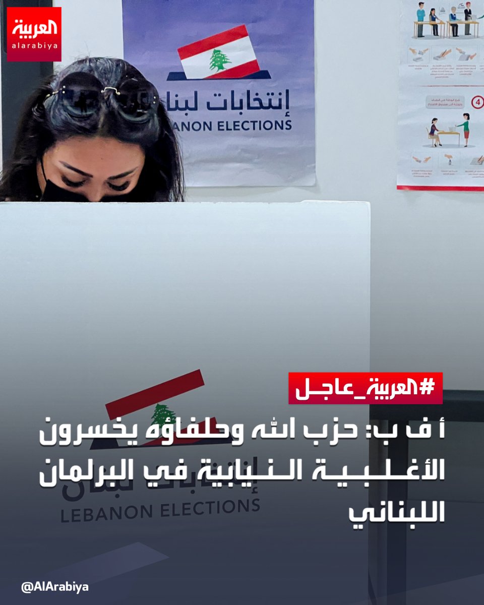 AlArabiya's tweet photo. أ ف ب: #حزب_الله وحلفاؤه يخسرون الأغلبية النيابية في البرلمان اللبناني 
#لبنان 
 #العربية https://t.co/jiQZCrw5tV