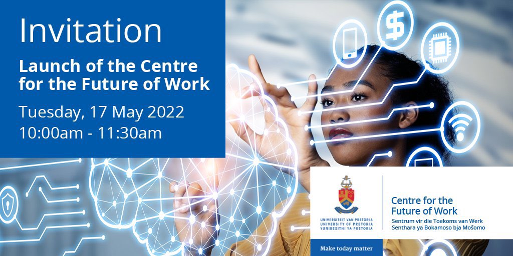 ChampionSAfrica's tweet photo. The Centre of the Future of Work has been launched by the @UPTuks at UP. Join here: https://t.co/qiAFRRCAvZ
Programme: https://t.co/fJrb3oxLwX
#UPFutureOfWork #ChampionSouthAfrica https://t.co/l5h2dfeBPq