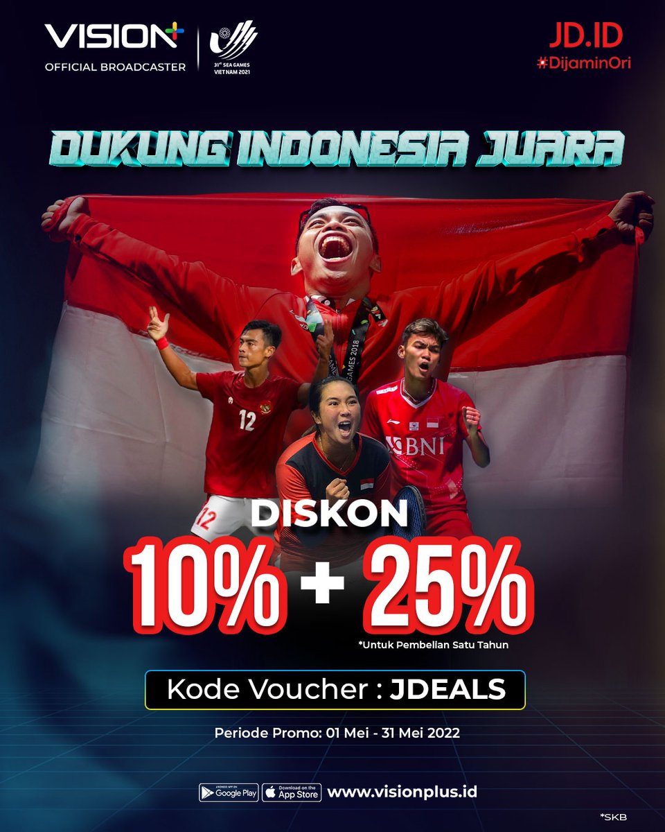 vradiofm's tweet photo. Nonton Sea Games terlengkap hanya di @visionplusid! 

Kalau kamu membeli Vision+ Premiun di https://t.co/jaAWVLVYhX dapatkan potongan diskon 10% + 25% dg kode voucher JDEALS.

Yuk berlangganan Vision+ sekarang juga! https://t.co/uANwJTQk98

#visioplus #VisionplusXJDID https://t.co/9yfr0Mcyl8
