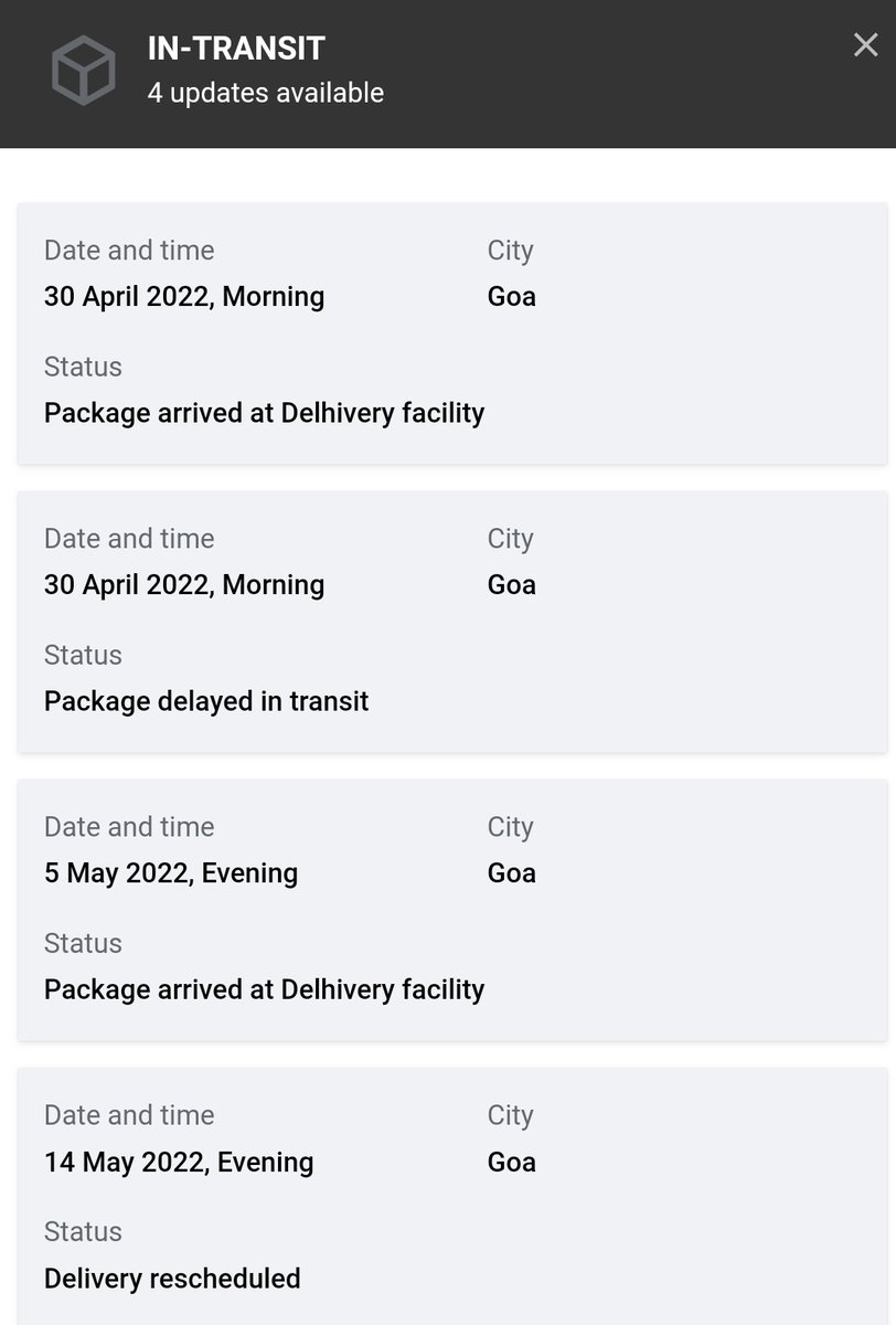 RitesRaithatha's tweet photo. It's very pathetic experience with @delhivery @help_delhivery service, this time you have crossed all the limits. B2B parcel is already 1 month delayed not even a single response on mail or by your team. E-way bill no.5372410001237 booked on 16th April
#delhivery #badservice https://t.co/z60JAiWjGG