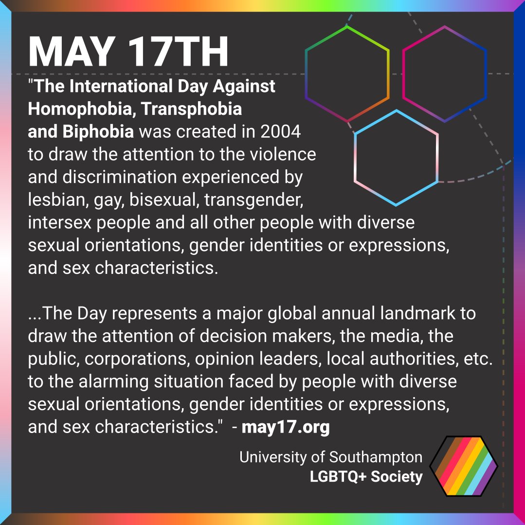 May 17th marks the International Day Against Homophobia, Transphobia, and Biphobia. The Day represents a major global annual landmark to draw the attention of decision makers to the alarming situation faced by people with diverse sexual and gender identities. #IDAHOBIT