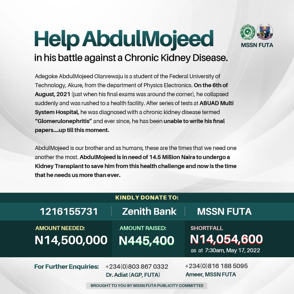 CharlesAkinmoju's tweet photo. Thank you all for the contributions so far, letβs keep sending our donations. No amount is insignificant. Letβs #SaveMojeed ASUU Arise TV IPPIS https://t.co/9m6wgEKH10