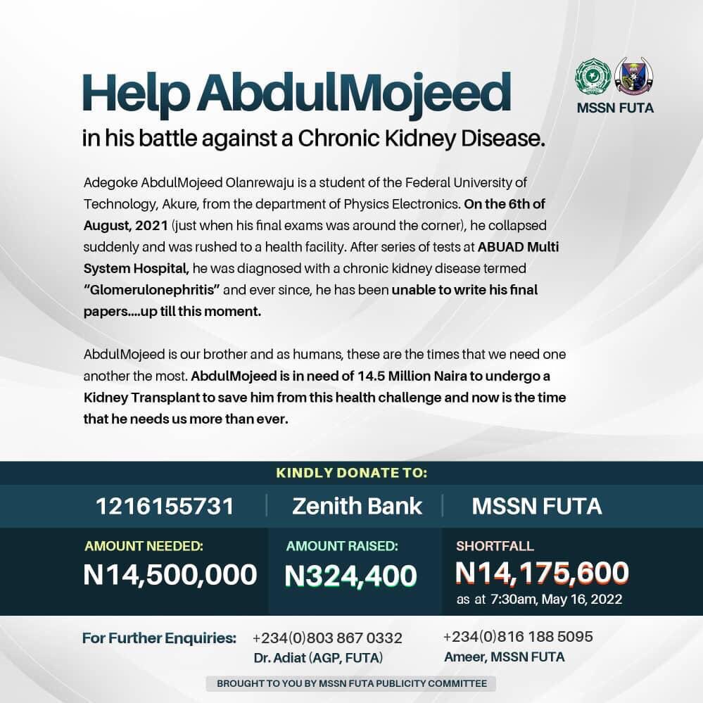 CharlesAkinmoju's tweet photo. Thank you all for the contributions so far, letβs keep sending our donations. No amount is insignificant. Letβs #SaveMojeed ASUU Arise TV IPPIS https://t.co/9m6wgEKH10