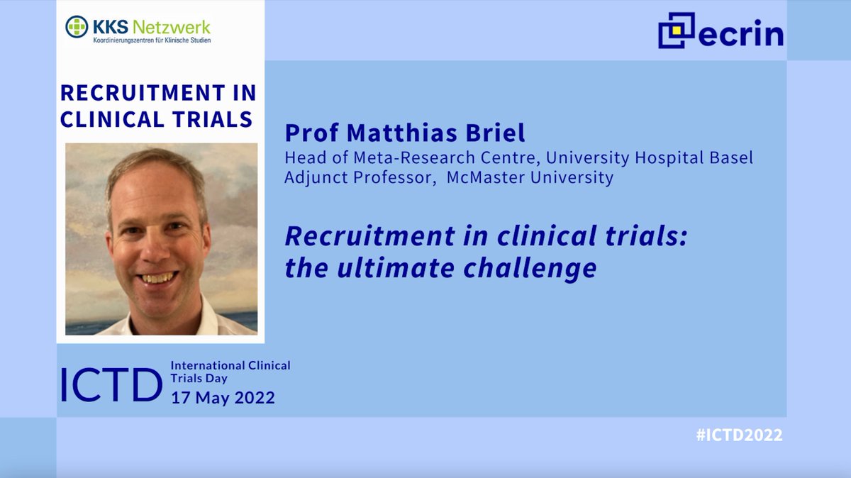 ECRIN_ERIC's tweet photo. Now on stage, the keynote lecture from Prof. Matthias Briel from the University Hospital Basel and McMaster University in Canada: โRecruitment in clinical trials: The ultimate challengeโ. #ICTD2022 https://t.co/gw74xoSMWZ