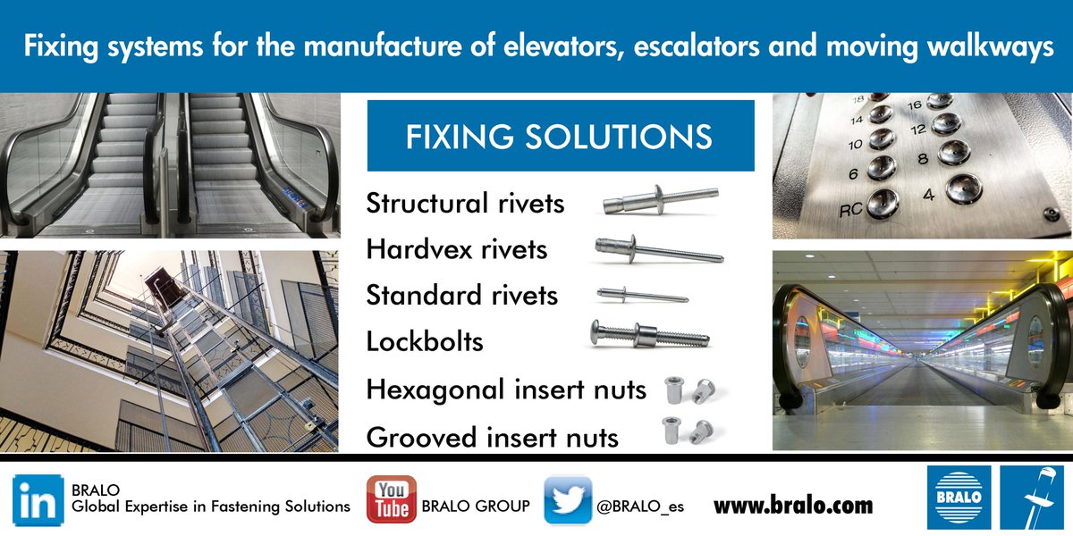 BRALO_es's tweet image. At @BRALO_es we are experts in fastening systems in the #lifting sector, both in structures and in cladding high-quality and reliable #rivets and #insertnuts are used. Meet us at bit.ly/3LzaFg5
#elevators #escalators #lifts