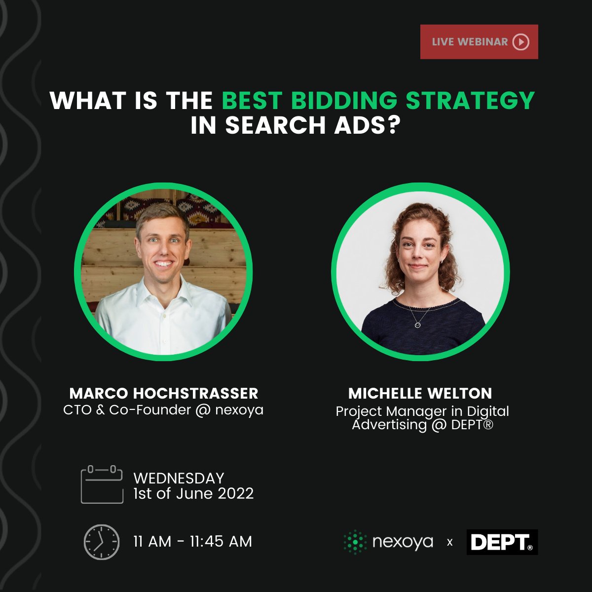 Nexoyacom's tweet photo. 🚨 The BEST Bidding Strategy in Search Ads Explained 🚨

Register to our upcoming webinar for great insights &amp; hacks from our two expert: Marco Hochstrasser &amp; Michelle Welton.

Join us on June 1st at 11:00 am 

Register now: https://t.co/nGMk8OLbNd https://t.co/2lr37kYl2y