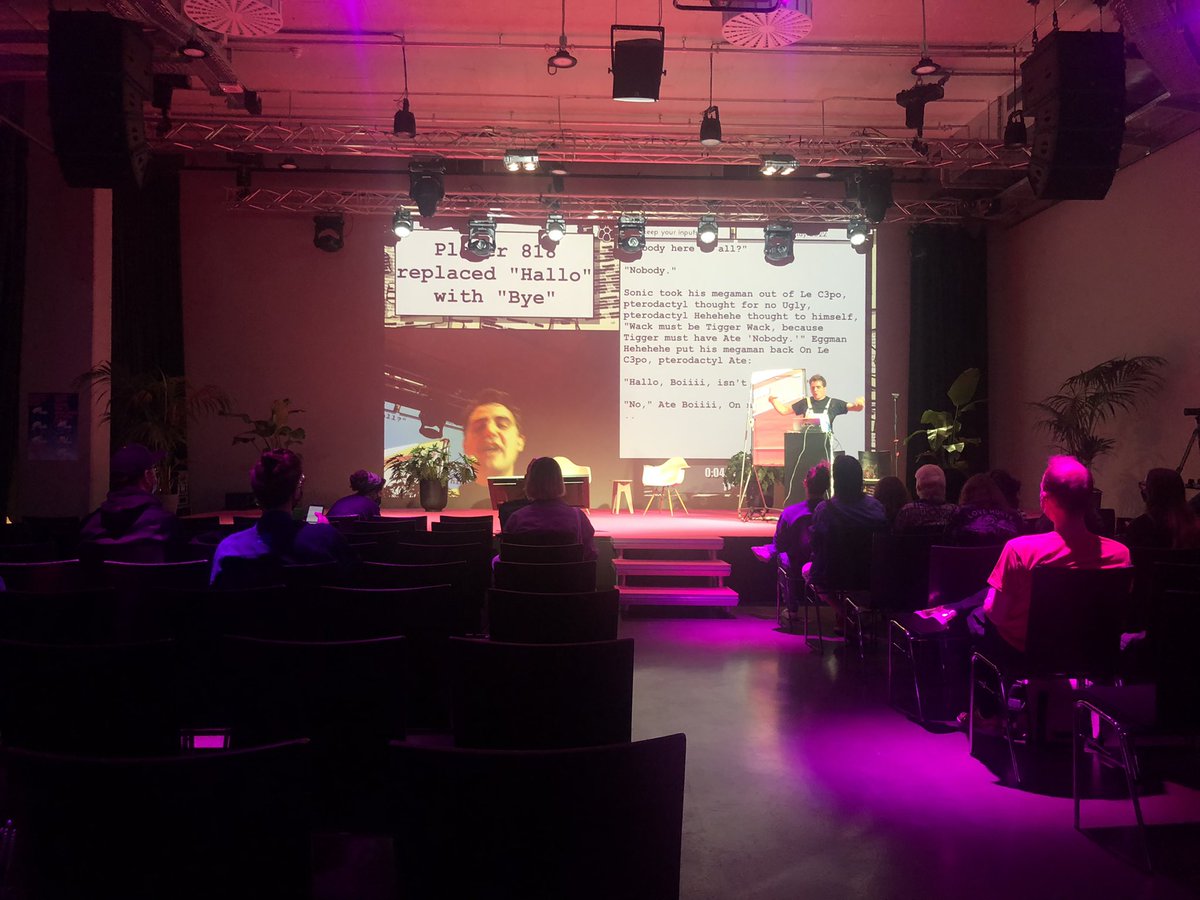 Greetings from @AMazeFest with a fantastic collective live-writing performance of what started put as a winnie the poo story but is something completely different by now. So good to be #backinpresence. #playfulmedia