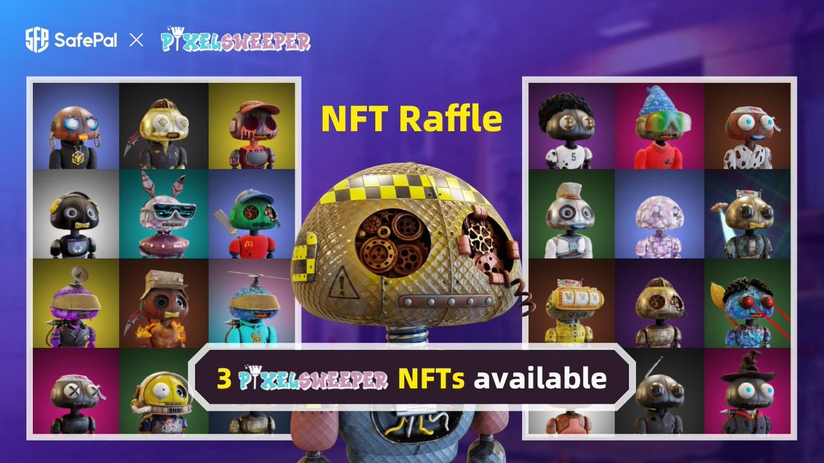 iSafePal's tweet image. 📱Download @iSafePal Wallet App &amp;amp; Join the #NFT Raffle🎉

3 @PixelSweeper NFTs are Available🥳

Join the raffle for a chance to win a @PixelSweeper #NFT🤖

Learn more about the #NFT Raffle event inside the @iSafePal Wallet App via the Giftbox feature