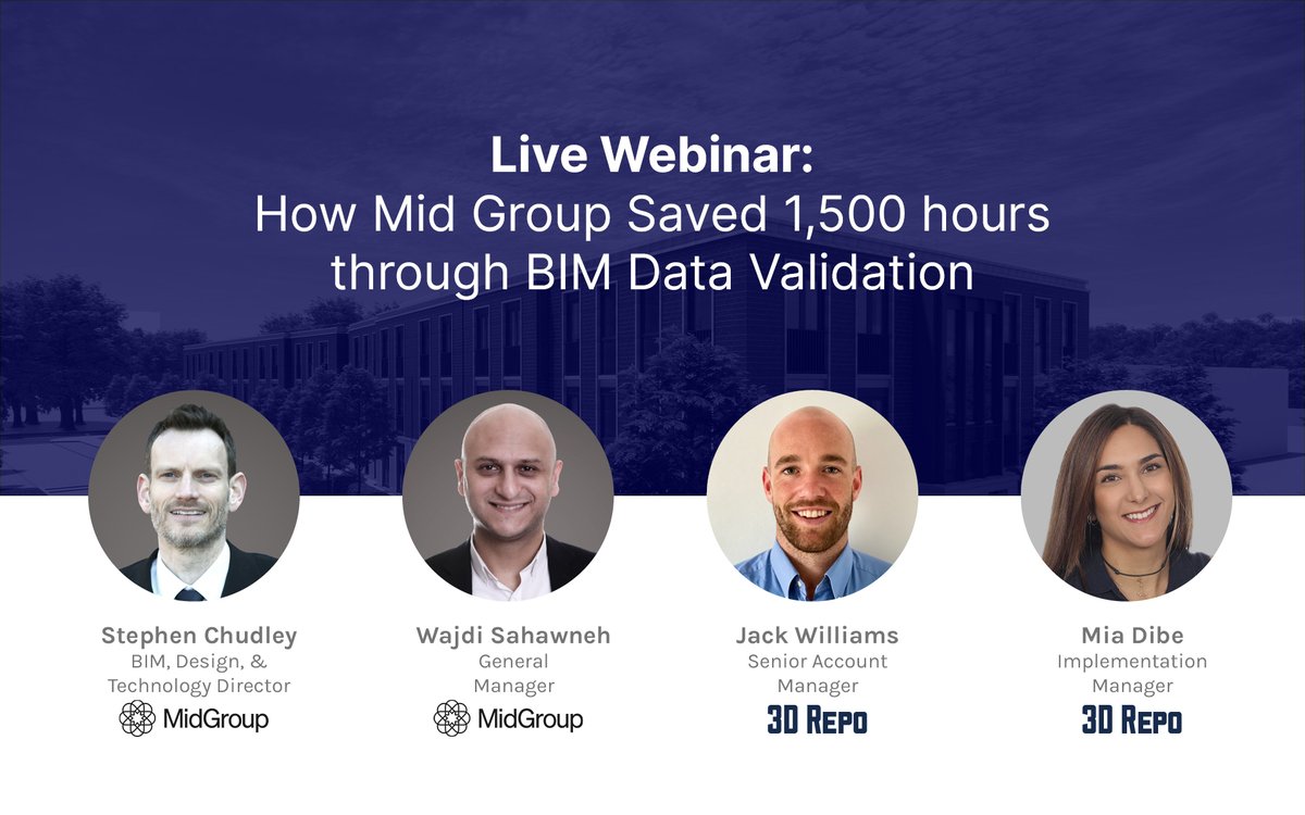 Join our webinar to learn how <a href="/MidGroupLtd/">Mid Group</a>  streamlined its #BIM data validation process and boost productivity. Topics include:
- Auto #data validation
- Data flow between 3D Repo and <a href="/ASITE/">Asite</a> 
- Connect 3D Repo to Power BI
- Custom dashboard reporting
bit.ly/3sE6bhk