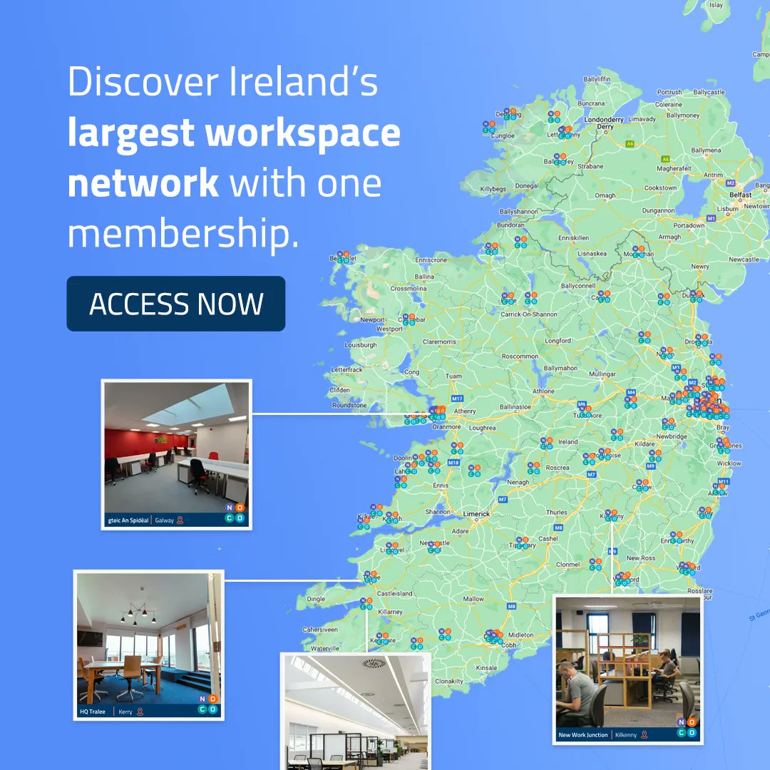 NoCoWorkspace's tweet photo. Explore our vast network of workspaces available throughout Ireland 📍

Our interactive map allows you to see all the spaces available across the UK and Ireland so that you can pick the best-suited workspaces for your employees! https://t.co/KEyhauqslO