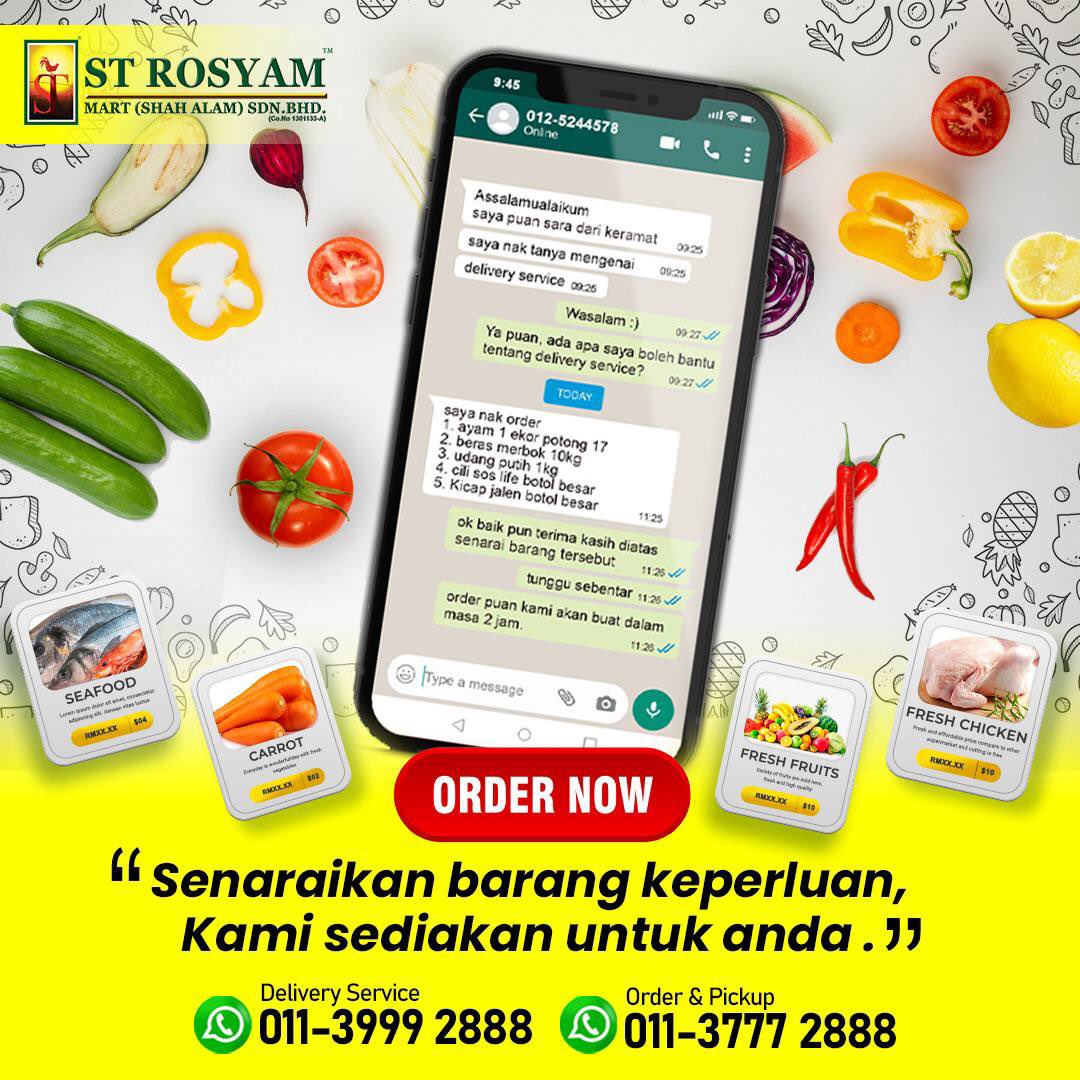 BOLEH ORDER ONLINE JE, MUDAH! 😊

Anda sibuk sampai tidak sempat hendak keluar beli barang keperluan harian? Jangan risau, sekarang anda boleh order online je 📱

🛵 Delivery Service
wa.link/qk40g2

📲 Order &amp; Pickup
wa.link/4lzw2r
