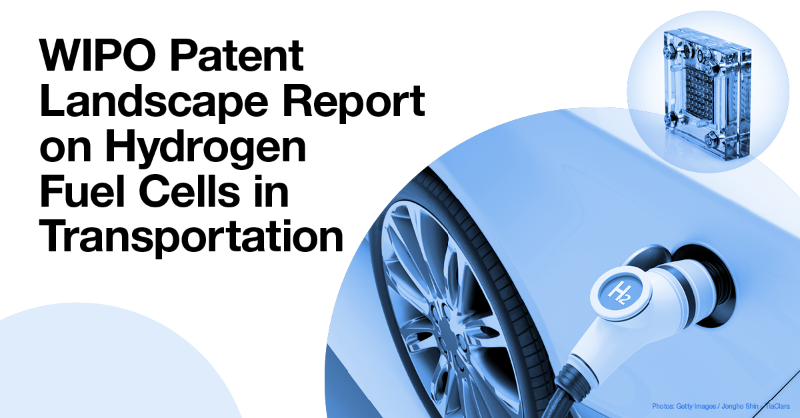 WIPO's tweet photo. New WIPO report: Patenting booms for clean "hydrogen fuel cell" technologies for transport – https://t.co/5BBEEiwy0h