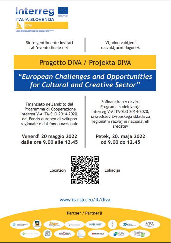 diva_borderless's tweet photo. 🇸🇮Zaključni dogodek projekta @InterregITASLO DIVA: Izzivi in priložnosti za kulturna in kreativna podjetja v Evropi, 20. maja 2022 od 9:00 - 12:45📌, avditorij Fondazione Querini Stampalia, Benetke. Dogodek v živo in preko spleta. Obvezna prijava👉 https://t.co/RJpPgKDUMj https://t.co/lxjjdGS2Fj