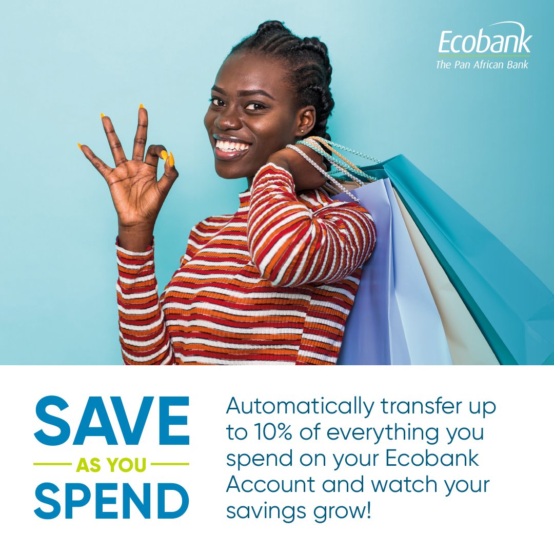 EcobankGhanaPLC's tweet photo. Save up to 10% of everything you spend (using your Ecobank card, EcobankPay, Ecobank Mobile, cheques or cash withdrawals) and watch your savings grow at a competitive interest rate! Visit any Ecobank branch or call toll-free 080 000 3225 to sign up.
#SaveAsYouSpend https://t.co/nGDZ4AwPXP