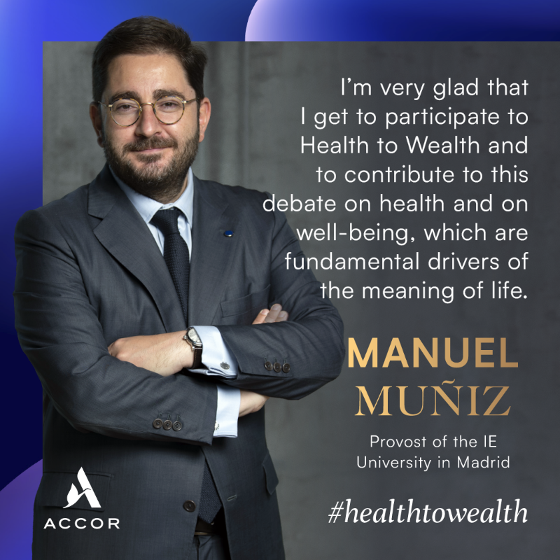 Accor's tweet photo. In a world that is constantly evolving, technology has become an essential tool in improving our health &amp; well-being. In this episode of #HealthToWealth, @manuelmunizv will share the rapid advance of technology and the effects that it can have on our lives. 
Listen here📍
