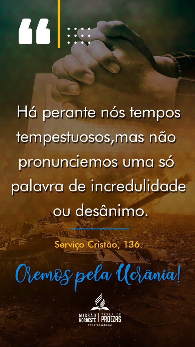 “As provas e obstáculos são os métodos de disciplina escolhidos pelo Senhor e as condições de bom êxito que nos apresenta.” By <a href="/ellenwhite/">Ellen White</a> 

MM - 17 de Maio/22

#euoroas6horas