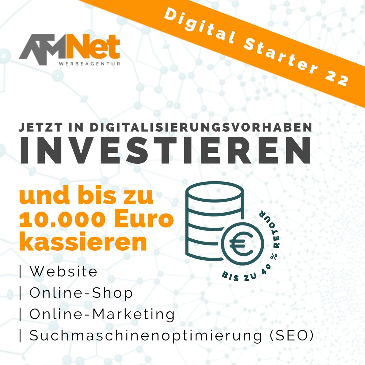 ATMNetMarketing's tweet photo. Der "Digital Starter" geht in die nächste Runde. Websites, Webshops, SEO-Projekte etc. werden aktuell wieder richtig gut gefördert. 📣 THE TIME IS NOW! Wir freuen uns auf dich 😀🤝👉 https://t.co/1MgosCeQf7

#webdesign #webshop #screendesign #ecommerce #seo #onlineshop https://t.co/995WEhWGeu