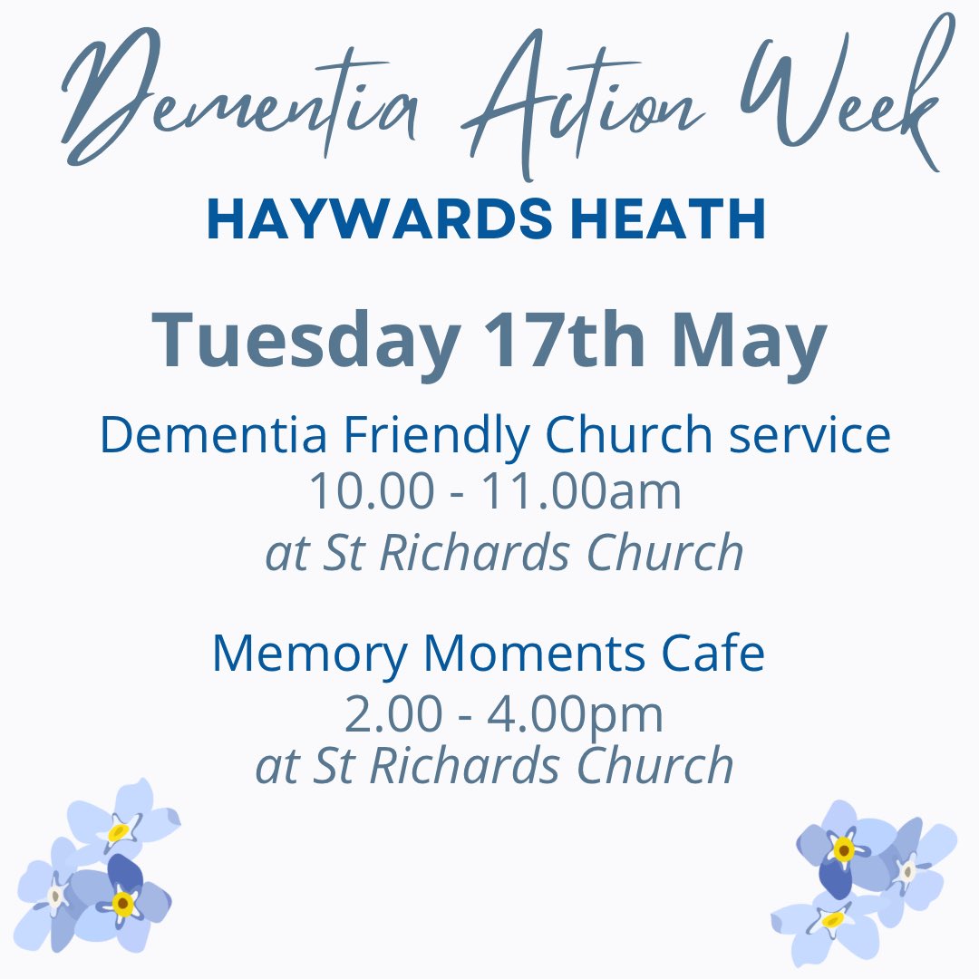 Great to be involved in #DementiaActionWeek with our #dementiafriendly service at 10am &amp; #MemoryMomentsCafe at 2pm. We will be joined by the #admiralnurse who will be able to help carers re available support. All welcome 
<a href="/ChichesterDio/">Chichester Diocese</a> <a href="/churchofengland/">The Church of England</a> #DAW2022 <a href="/BishopRuthB/">Ruth Bushyager</a>