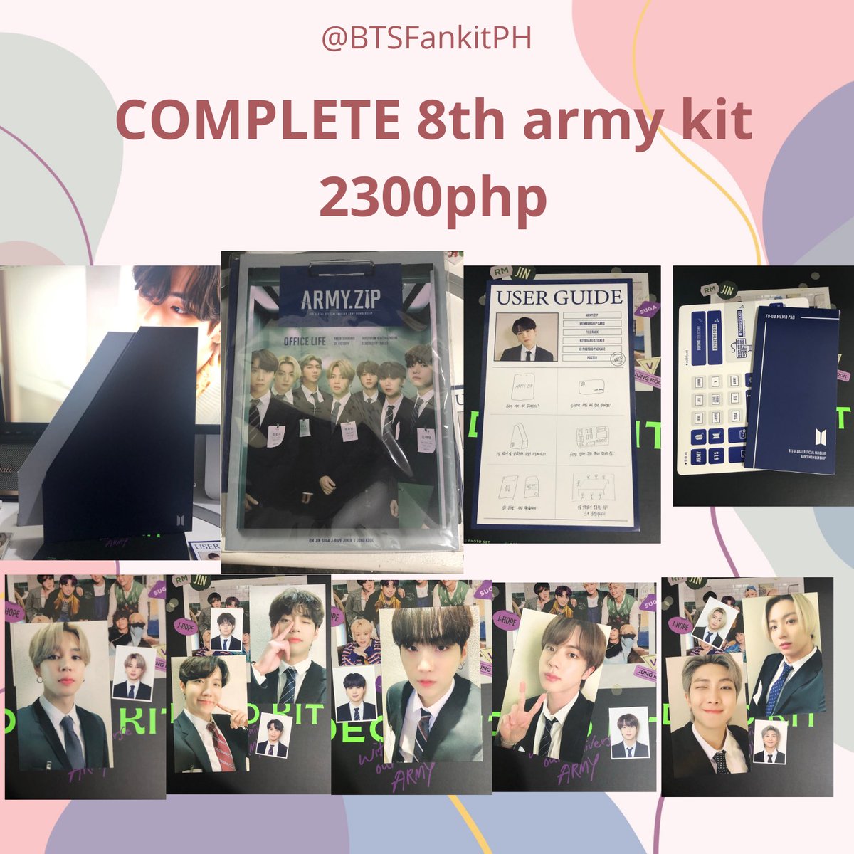 BTSFanKitPH's tweet photo. 8th army kit 2,300php complete except membership card https://t.co/ZbXoCEo5wW