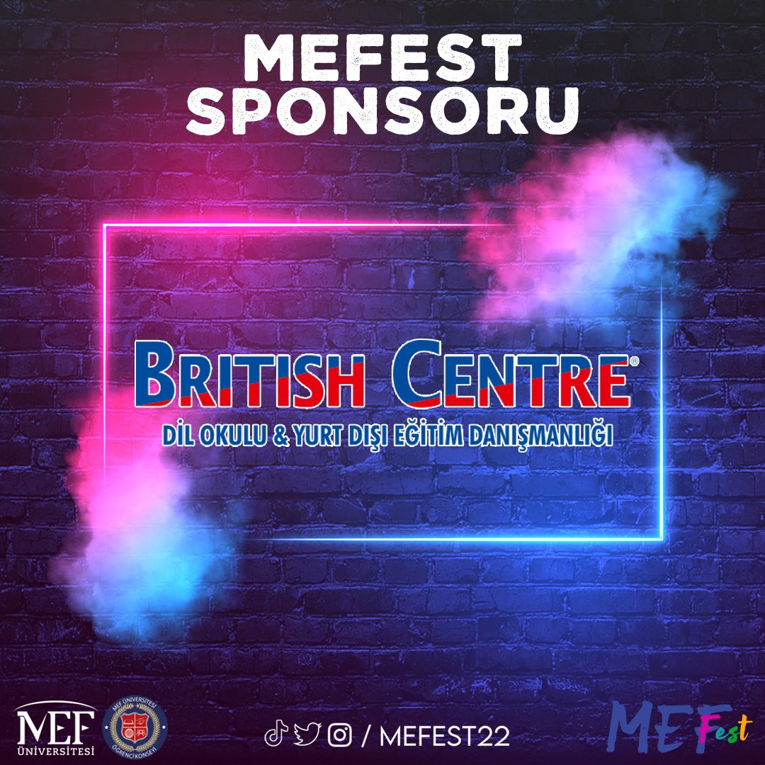 mefest23's tweet photo. MEFest olarak gerçekleştireceğimiz bahar şenliğimizin bir diğer sponsoru, dil okulu ve yurt dışı eğitim danışmanlığı hizmeti veren British Centre! 🎉
📢 Çekiliş fırsatı için instagram hesabımıza göz atabilirsiniz. 🤩
#mefest22 #sponsorluk #britishcentre https://t.co/KCu4Pwrhcz