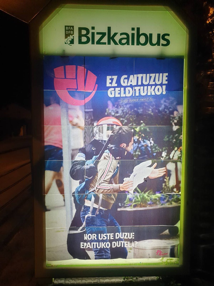AlgortaErnai's tweet photo. Nor uste duzue epaituko dutela?🤔

Gazteak ala polizia? 😟🫵🏽

…Gazteon eta mugimendu sozialen aurkako jazarpenari aurre egiteko, ekainaren 4ean Bilboko kaleak hartuko ditugu!✊🏽🔥

#EzGaituzueGeldituko #BorrokakMereziDu https://t.co/dkL7dUyLN9
