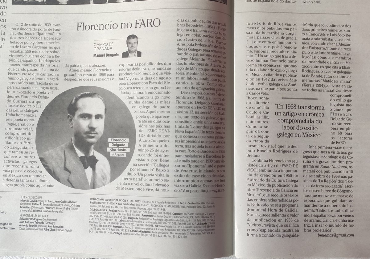 bretemas's tweet photo. «Florencio no Faro», artigo en @Farodevigo
https://t.co/41CQBFHUDb
@AcademiaGalega #florenciodelgadogurriaran #LETRASGALEGAS #17maio
«#Galicia é unha dínamo, a espallar forza por #vieiros de aramio; Galicia é unha matriz, a inzar o mundo de nobres proletarios». https://t.co/vfk0dBnUTR