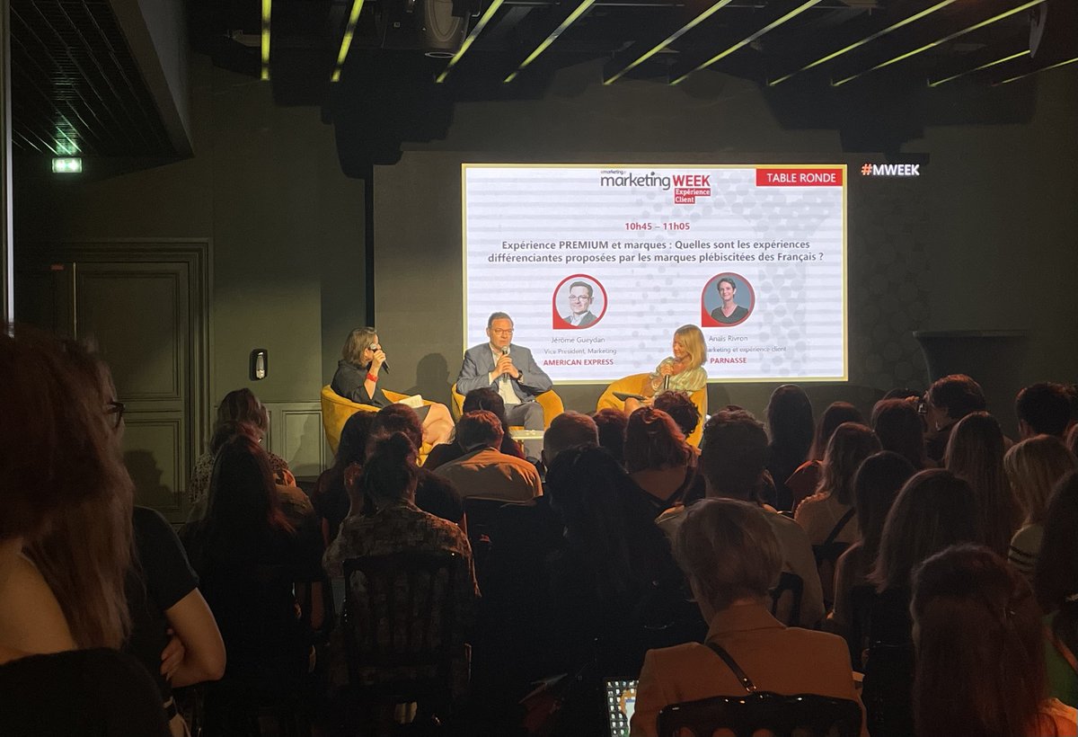 Emarketing_fr's tweet image. Le Vice-Président Marketing de American Express, Jérôme Gueydan et la Directrice Marketing et Experience Client chez Parnasse expliquent les expériences différenciantes proposées par les marques et les attentes des clients Premium. 

#MWeek  
 @NetMedia_Group