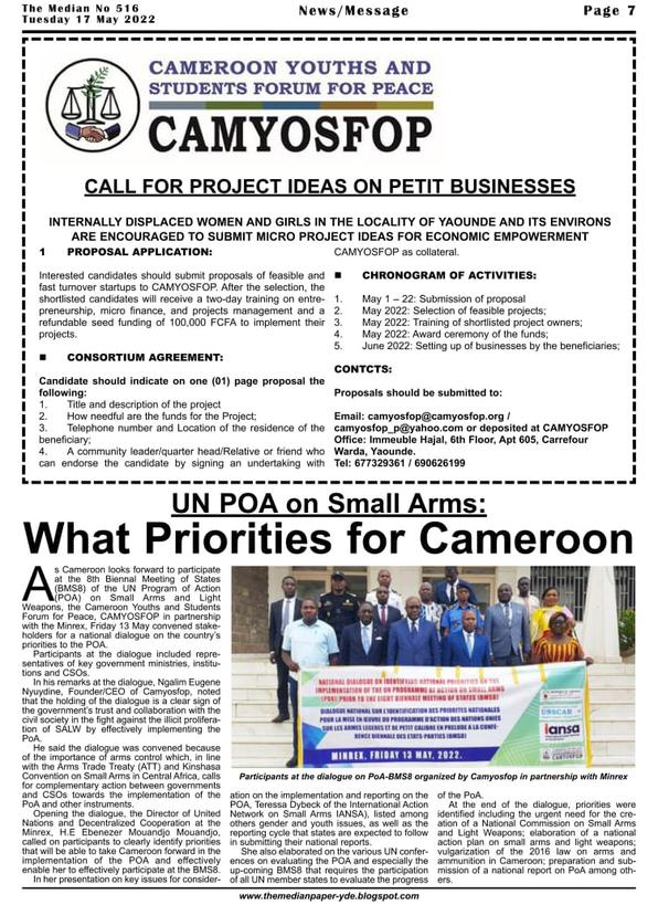 camyosfop's tweet photo. Our call for petit business ideas aimed at economically empowering #IDP women in Y'de made it to the papers guys! The offer is still open. Just below the call is a report on #Camyosfop's just ended workshop on building CSOs dialogues with Gov'ts 2 promote national #PoA priorities https://t.co/s5ocp4W4wY