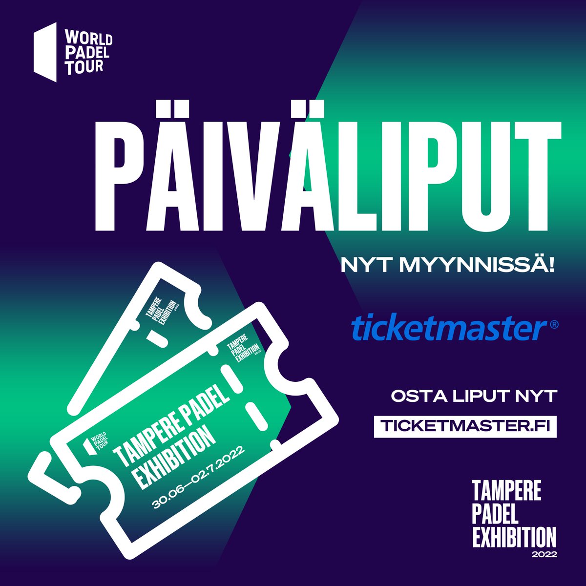 padelopenfi's tweet photo. Päiväkohtaiset liput ovat myynnissä N Y T !
 
3-päivän paketin sekä päiväkohtaisten VIP-lippujen lisäksi nyt myynnissä on myös päiväkohtaiset perusliput!

Osta liput nyt: https://t.co/Pfu8tcIJLE

#wpt #worldpadeltour #padel #TamperePadelExhibition #WPTTamperePadelExhibition https://t.co/vhuawEYVth