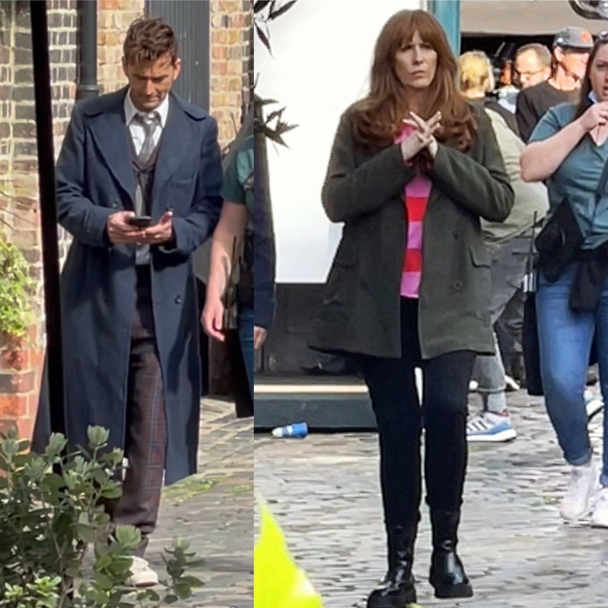 SafeSpaceDrWho's tweet photo. Ahh David Tennant and Catherine Tate yesterday on set ! 

I can’t believe this is actually happening !!

#DoctorWho https://t.co/UycSQvcz23