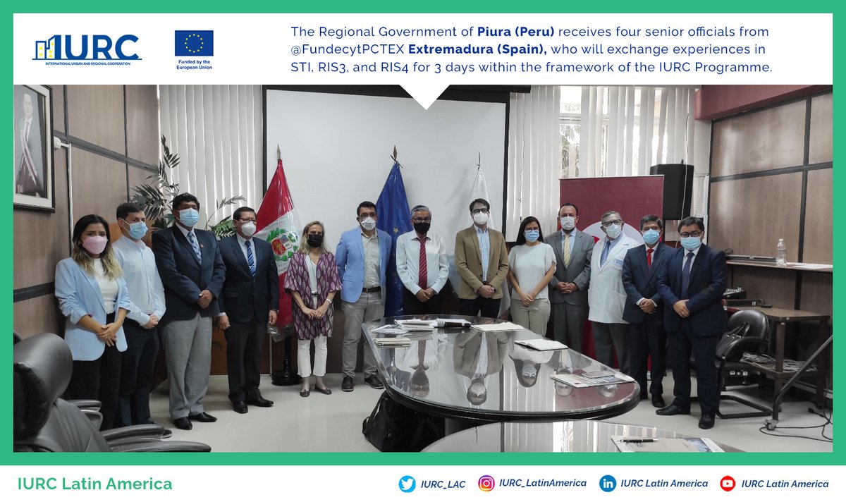 iurc_lac's tweet photo. The Regional Government of Piura #Peru 🇵🇪 receives four senior officials from @FundecytPCTEX Extremadura, #Spain 🇪🇸, who will exchange experiences in #STI #RIS3 #RIS4 for 3 days within the framework of the @IURC_Programme
#EUForeingPolicy @UEenPeru @EU_FPI 🇪🇺 @StephanieHorel https://t.co/ZhdkZSCST8