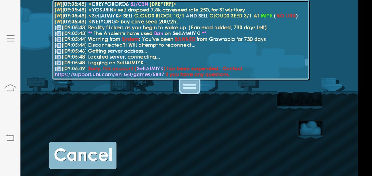 Rendysta6's tweet photo. @growtopiagame why i got suspend for no reason, just copy paste text for sell clouds https://t.co/6rrvqu3F17