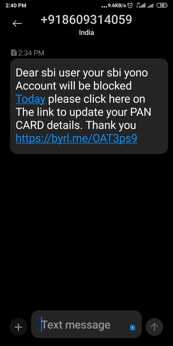 shashankkhatri2's tweet photo. Received this message just now, haven't clicked this link assuming it to be fraud (as it seems). 
How do such fraudsters get our contact details? 
Please take appropriate actions to ensure customers safety. 
@TheOfficialSBI @FinMinIndia https://t.co/J4Ky399J9S
