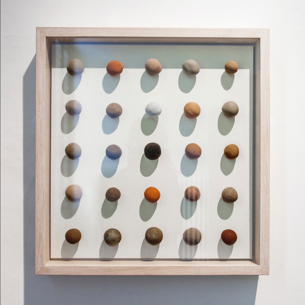 artistsagencyuk's tweet photo. the artists agency May 2022 - https://t.co/ZVnkkGLHjn Image: Stephen Turner, Colours of the Carnon Valley, 2008, 25 pastel balls from separate locations in the valley of the Carnon River from source to sea.  500mm x 480mm (framed)
Ground, @messumsthebarn @exburyegg https://t.co/kDHl1TSHxT