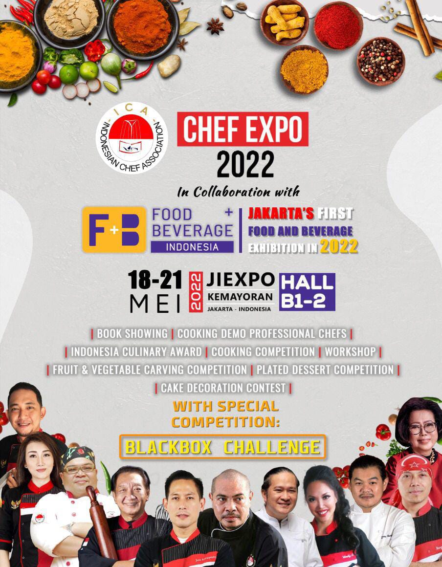 [ #EventICA ]
Salam sahabat kuliner nusantara.

Event terbesar tahun ini "Chef Expo 2022" dengan begitu banyak Chef ternama di Indonesia yang akan sharing pengalaman dan ilmu yang mereka punya!

📆 𝟭𝟴 – 𝟮𝟭 𝗠𝗮𝘆 𝟮𝟬𝟮𝟮
📍 𝗝𝗜𝗘𝘅𝗽𝗼 𝗞𝗲𝗺𝗮𝘆𝗼𝗿𝗮𝗻, 𝗝𝗮𝗸𝗮𝗿𝘁𝗮