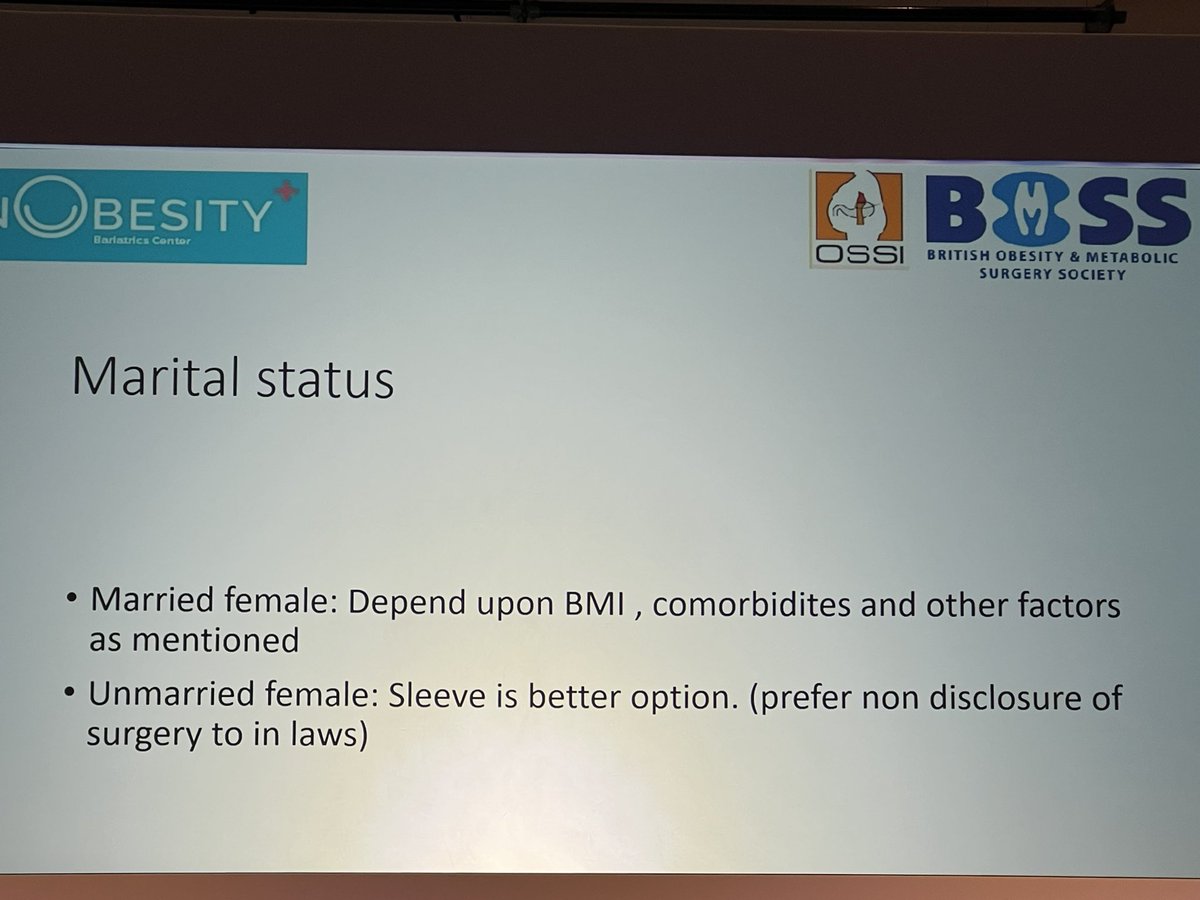 DrSdeG's tweet photo. An eye opening factor for considering type of surgery given to female bariatric surgery patients in India. 
#bomss22 https://t.co/ujTW7Xq1GO