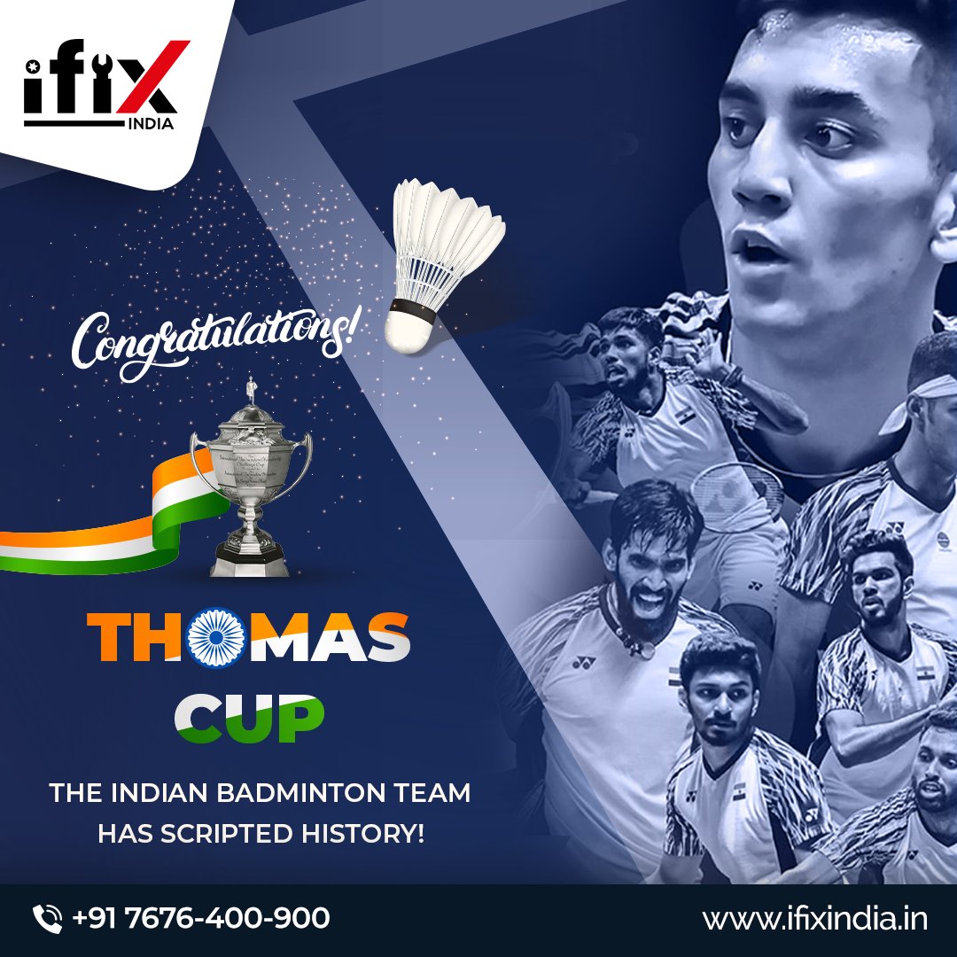 ifixindia_in's tweet photo. The entire nation is cheered by India winning the Thomas Cup so we are! Congratulations to our team India and best wishes from #iFix India to them for their future championships.

#winning #congratulations #indianbadminton #teamindia https://t.co/Kvqw6pixy9
