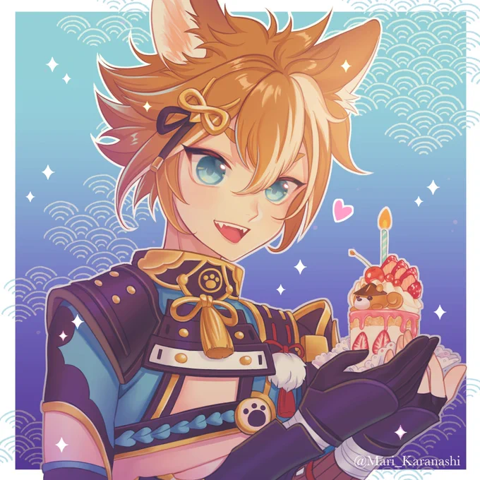 ゴローちゃんお誕生日おめでとう〜!!🎉🎂✨
絵の中でならたらふく甘い物を食べさせてあげられる...😭
#ゴロー生誕祭2022 #Gorou #GenshinImapct #原神 #五郎 