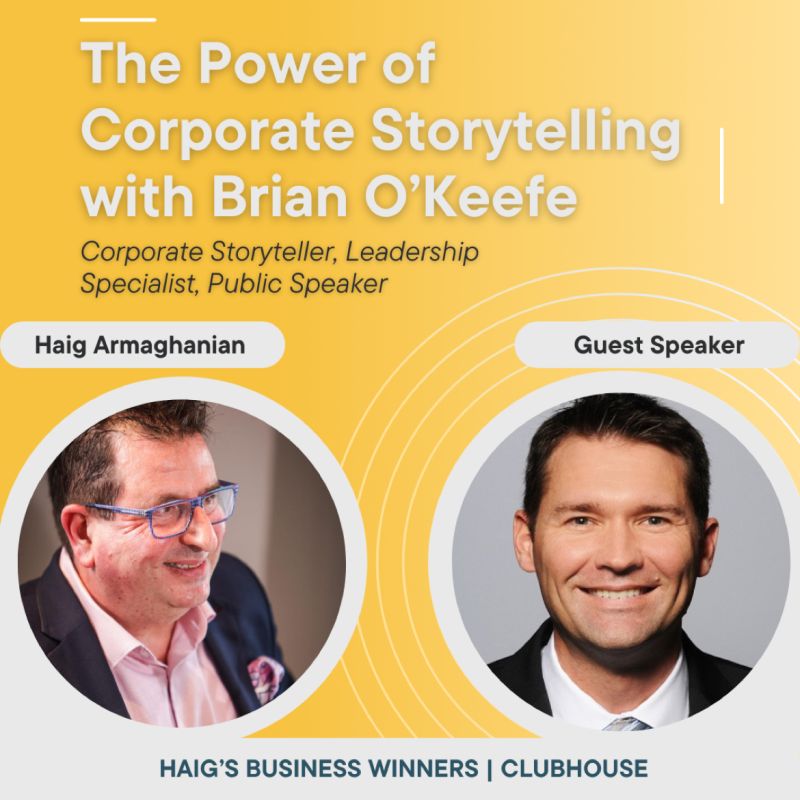 articulusllc's tweet photo. Brian O'Keefe will be a guest on Haig's Business Winners to discuss The Power of Corporate Storytelling.  The event will be held on Clubhouse.  Click here to add to your calendar and join: https://t.co/09NKjYKDFe https://t.co/lj2w2Xme3v