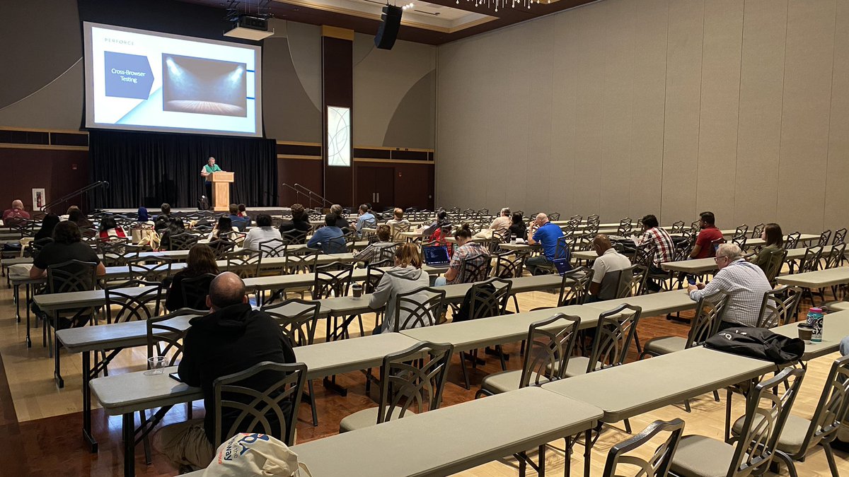 dsynadinos's tweet photo. Confident and knowledgable, @ek121268 presents “How to make a market-driven decision on test automation frameworks” at @QAortheHighway #qaoth #qaorthehighway https://t.co/oULqYV1ILk